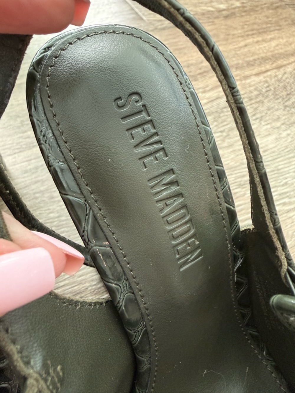 NWT Steve Madden Croc Embossed Platform Heels Green Chunky Heels Size 6.5 - Picture 4 of 6